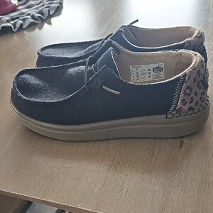 Hey Dude Black and Leopard Print Shoes